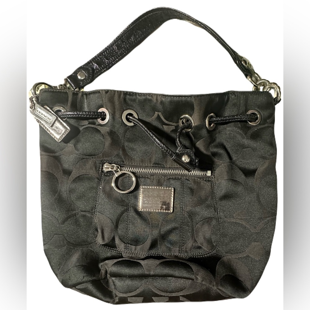 Coach Black Satin Drawstring Shoulder Bag